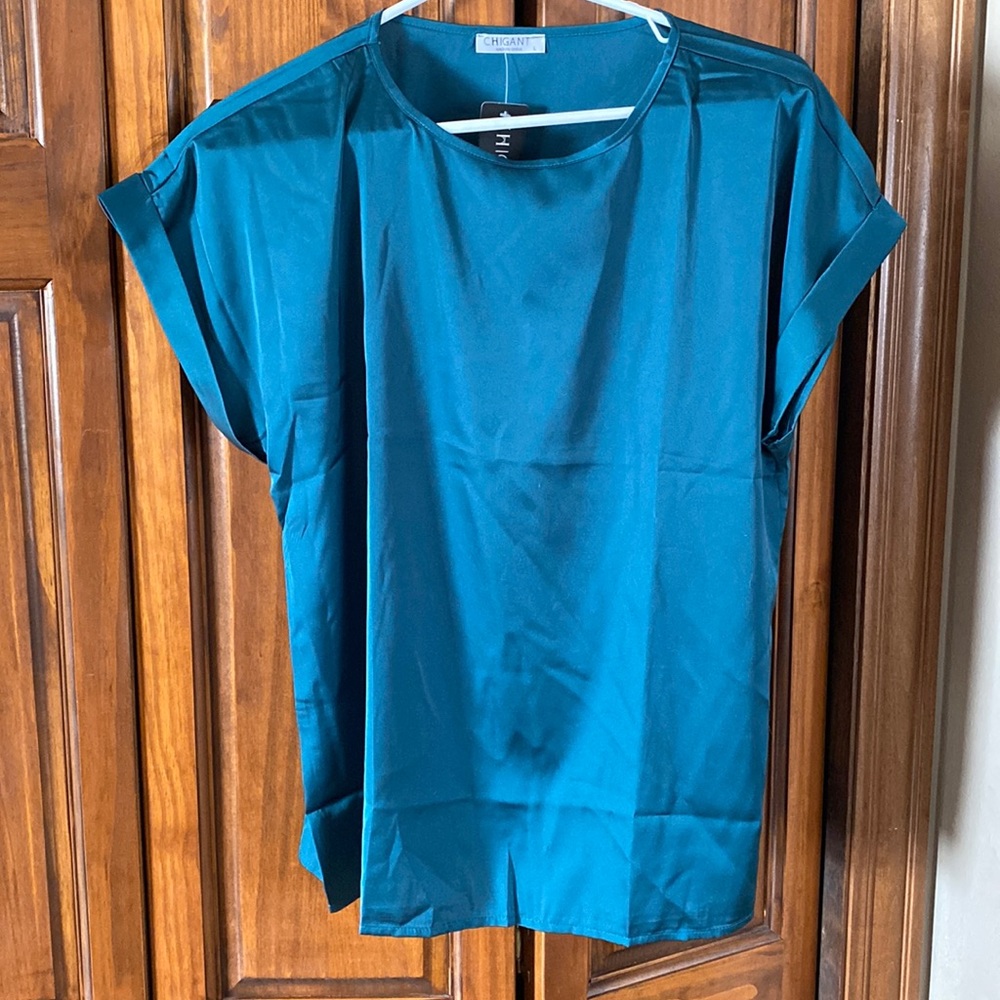 Blue satin blouse